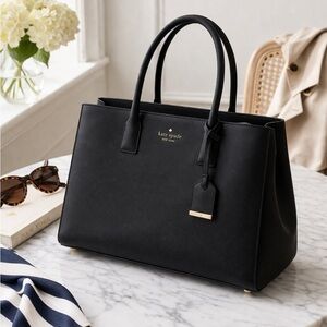 Kate Spade Black Structured Saffiano Leather Tote Work Bag